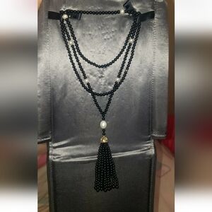 New Tiffany & Co Ziegfeld Tassel Onyx Pearl Pendant Sterling Silver Necklace 33"